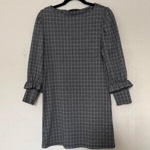 MANGO Black and White Plaid Long Sleeve Dress size 2